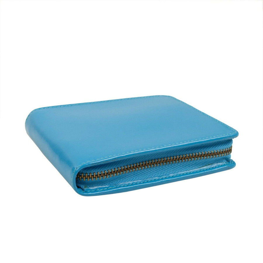 Leather Cardholder Zip Around Wallet - Blue