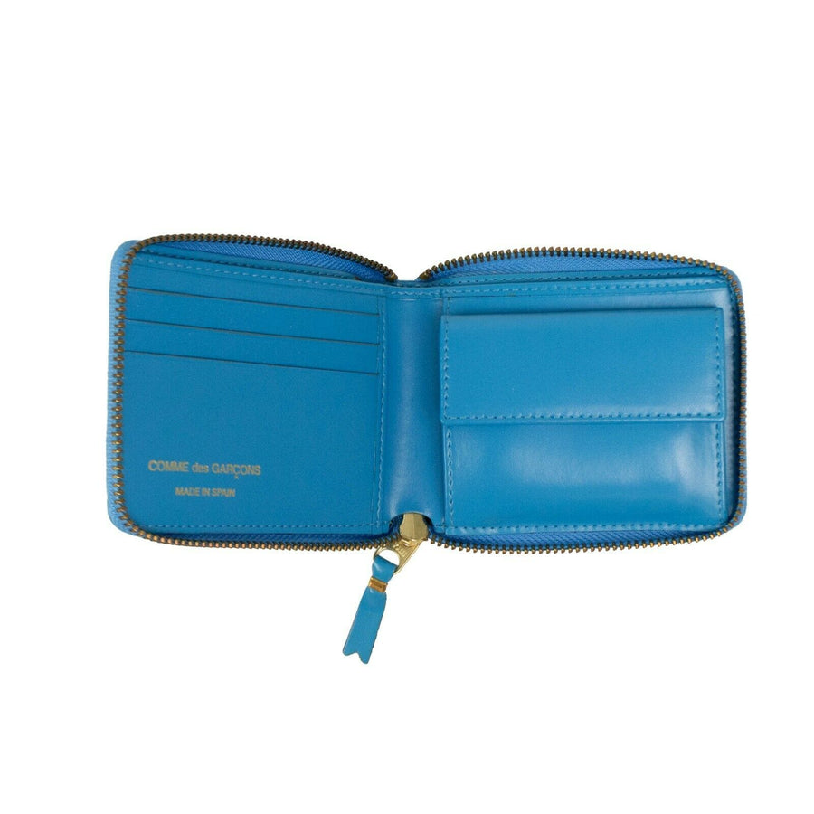 Leather Letter Embossed Small Wallet - Blue