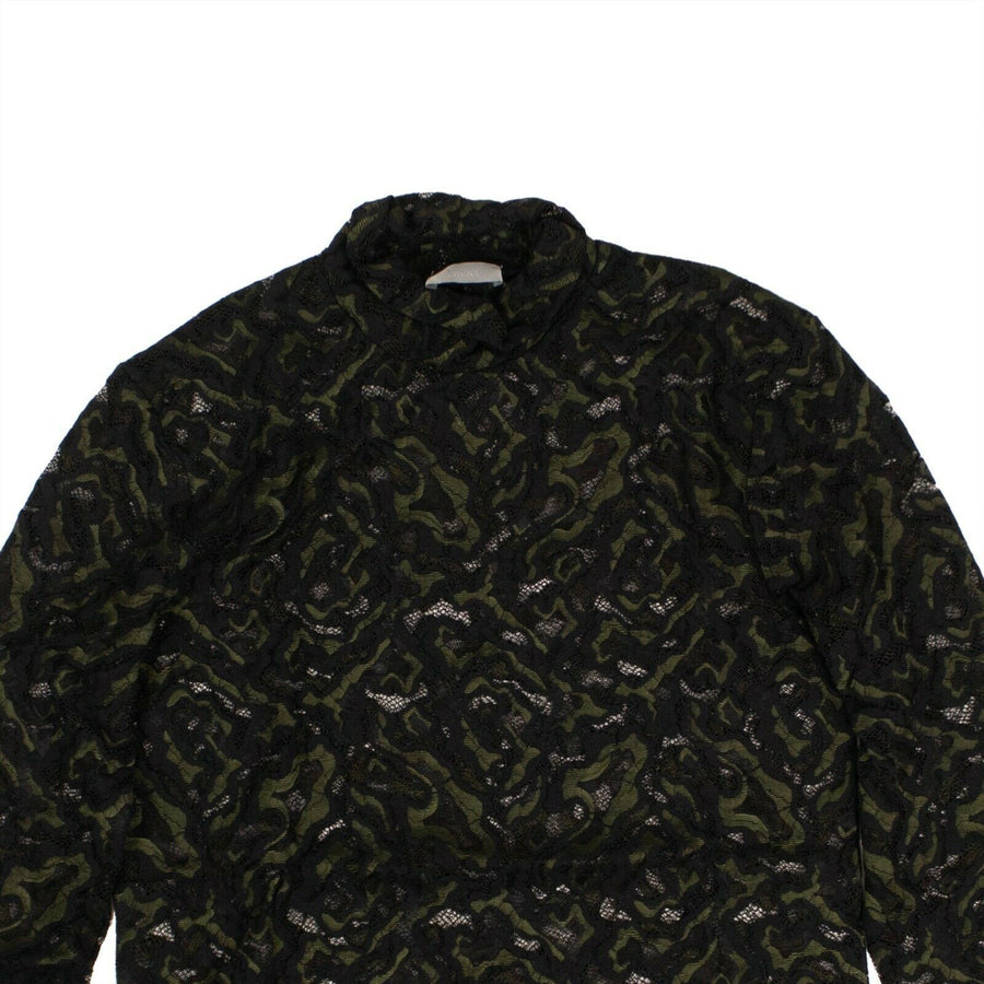 Lace Long Sleeve Turtleneck Shirt - Black / Green