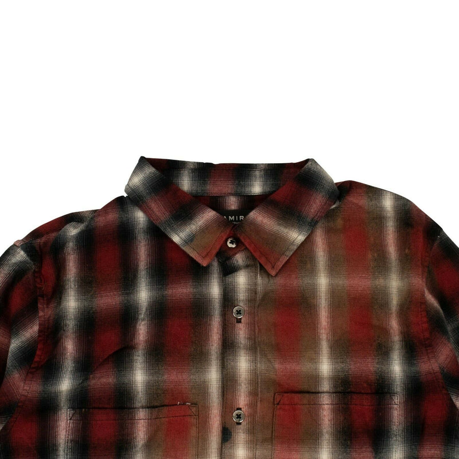 Spray Plaid Button Down Shirt - Red