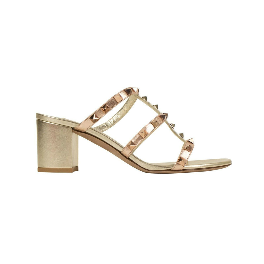 Leather 'Rockstud' Slide 60mm Sandal - Gold