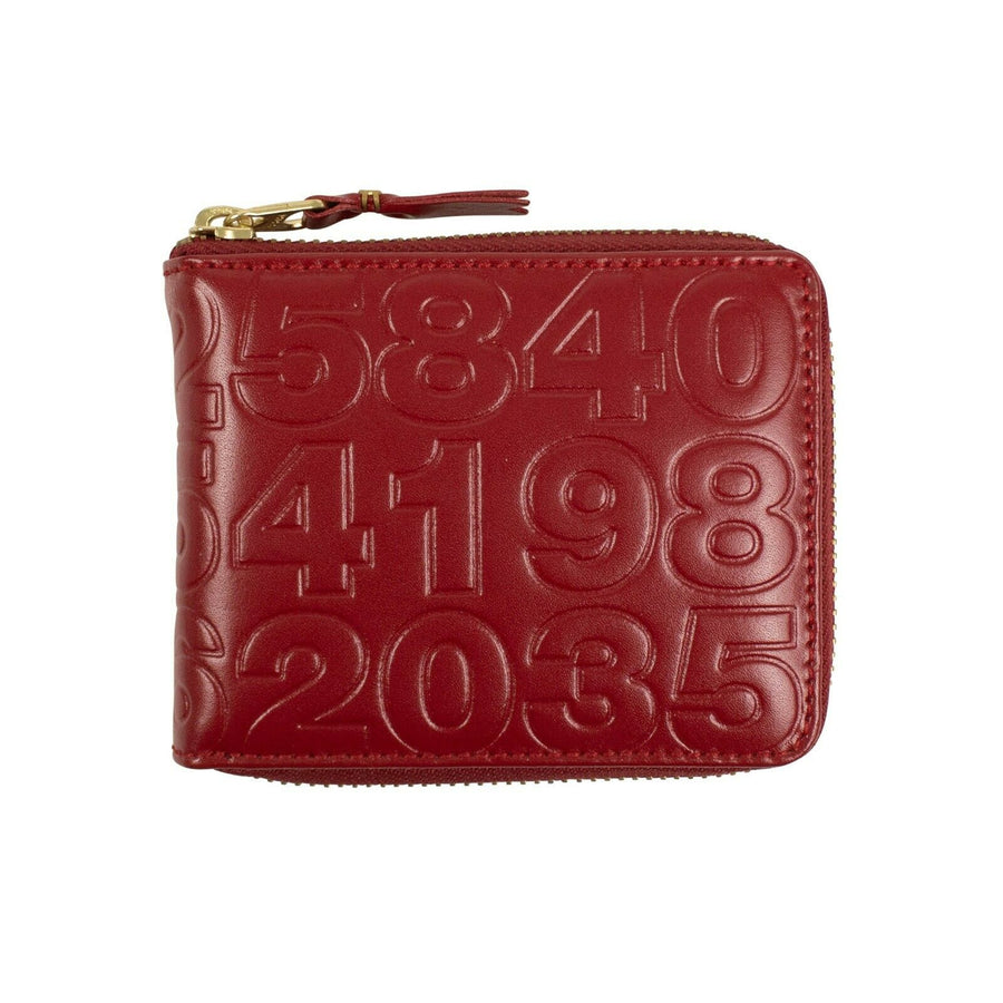 Leather Number Embossed Small Wallet - Red