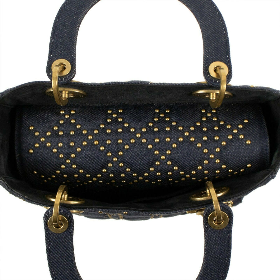 Medium Denim Studded Lady Dior Shoulder Bag - Denim  Blue