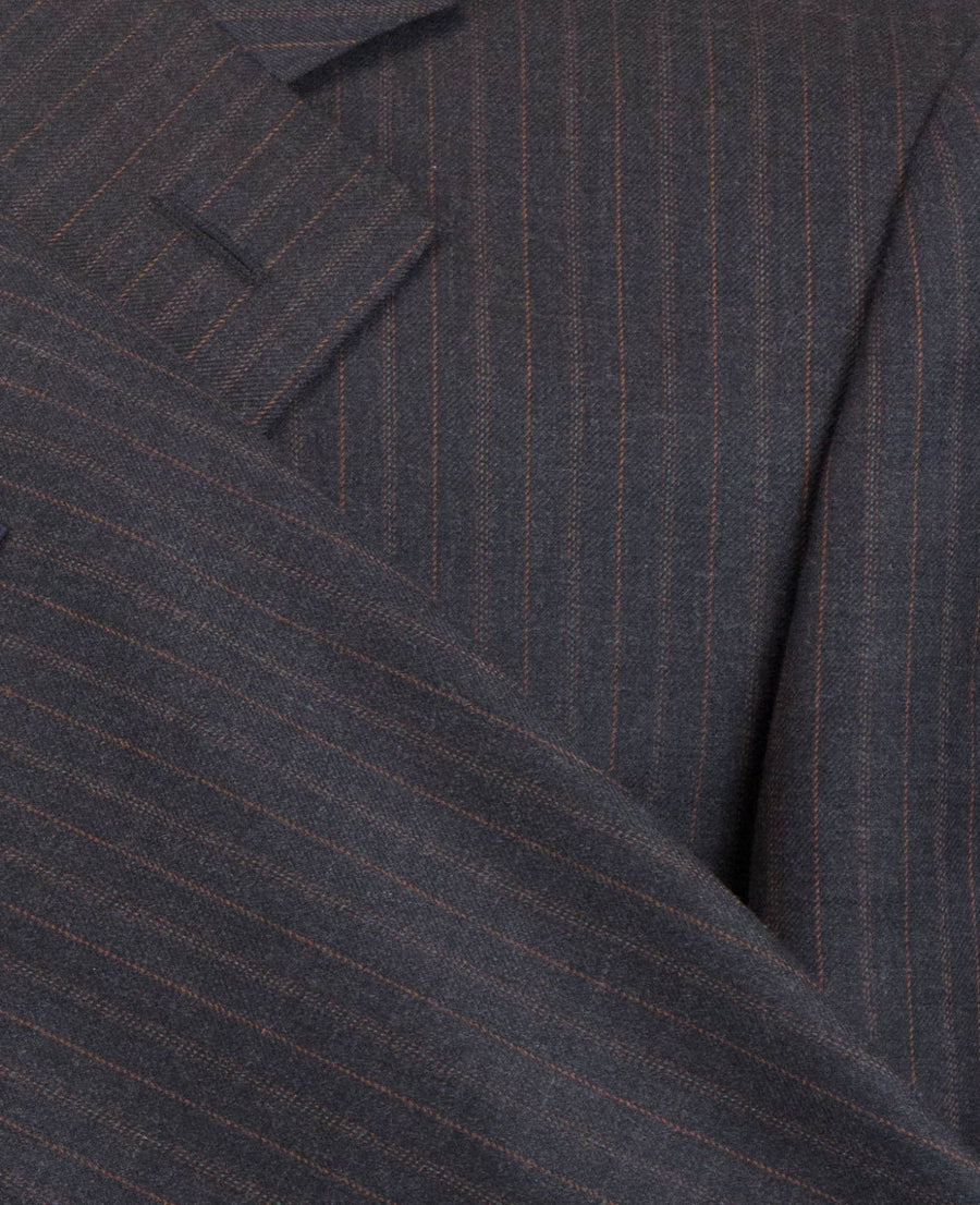 Drop 6 Striped Wool 3 Roll 2 Button Suit - Gray / Orange