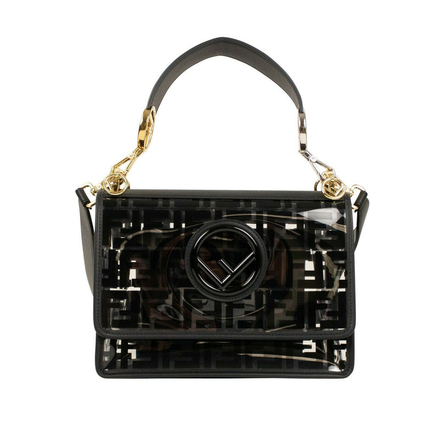 Fendi Kan I FF Logo PVC & Leather Shoulder Bag - Black