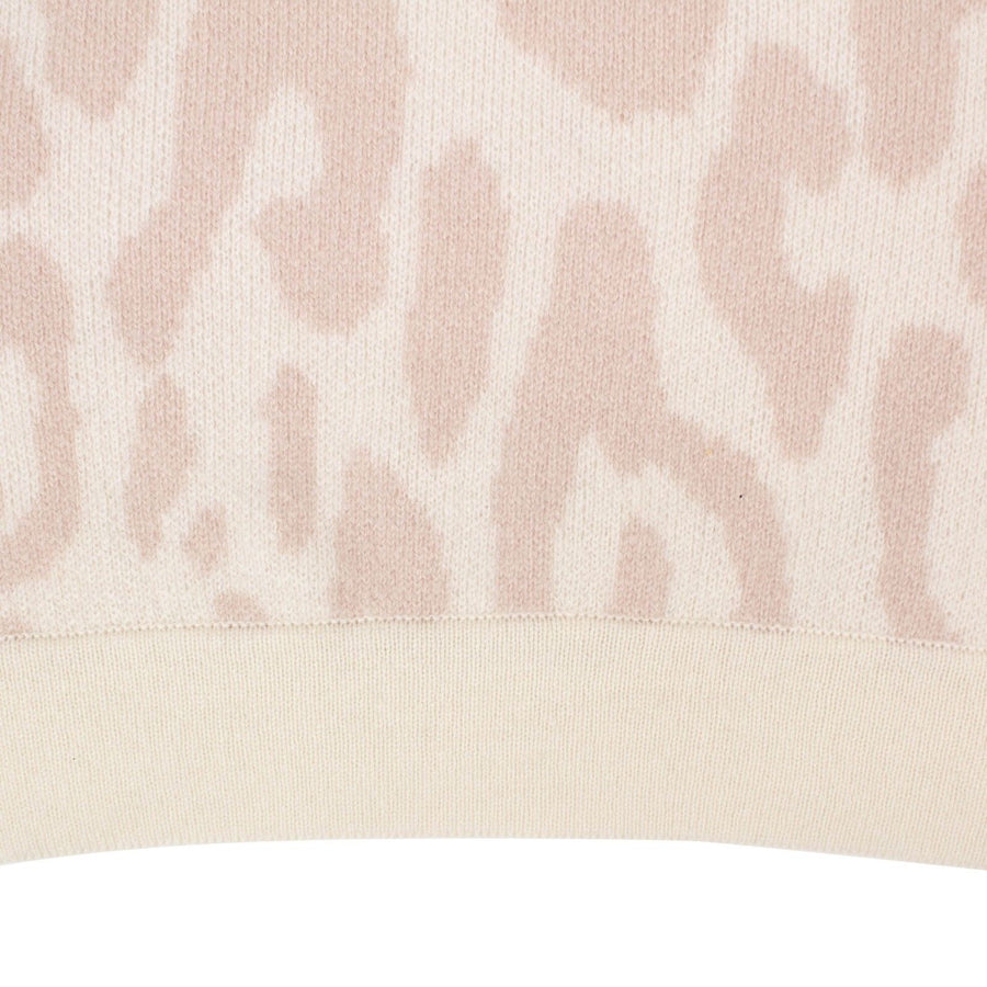 Animal Print Crew Neck Sweater - Pink / Ivory