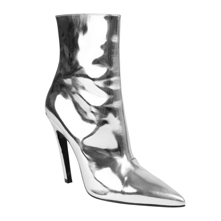 Patent Leather Slash Ankle Boots - Silver