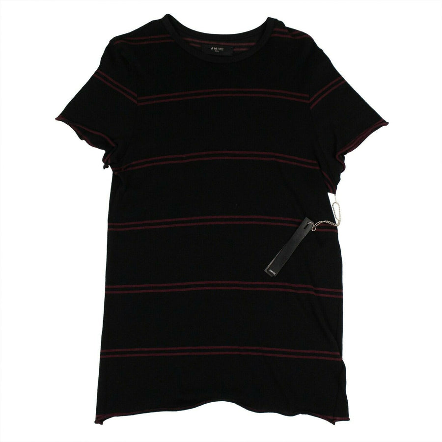 Striped Knit Short Sleeve Sweater T -  Black / Burgundy