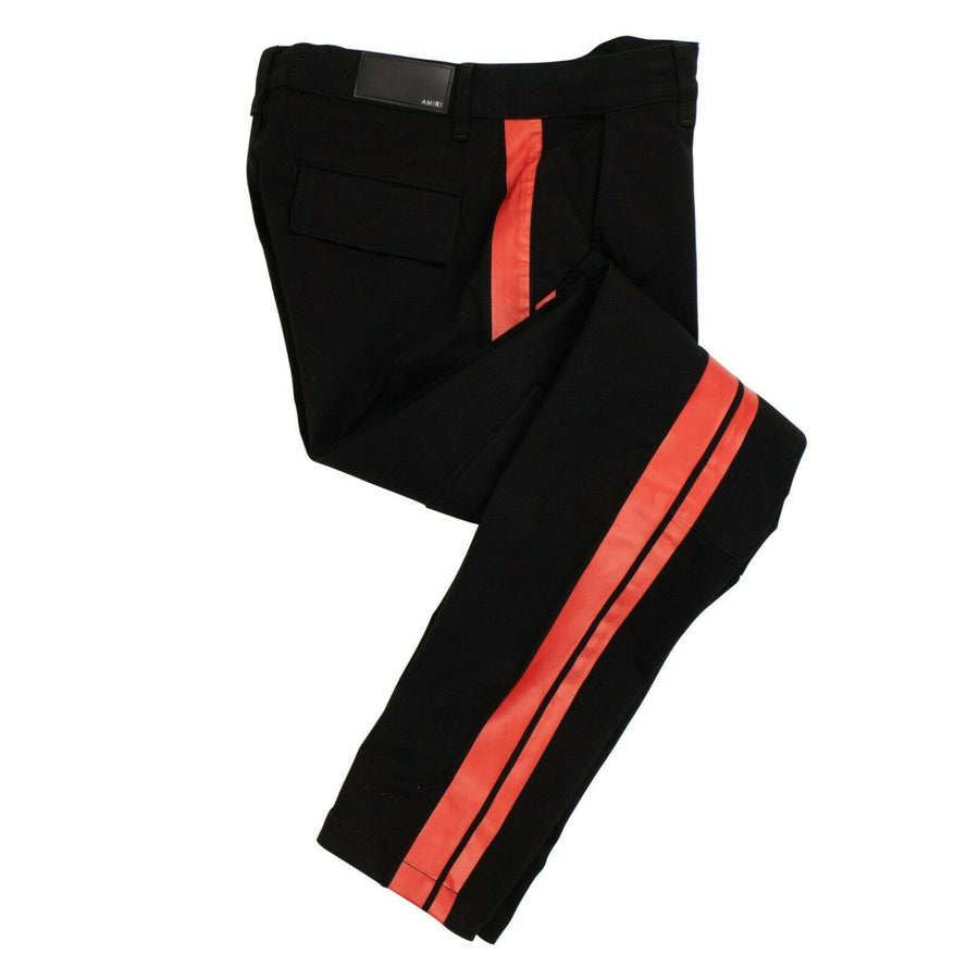 Cotton With Red Stripes Stack Track Cargo Pants - Black