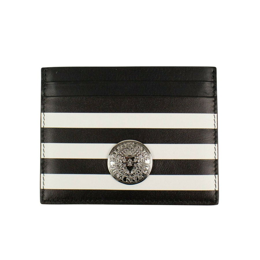 Striped Leather Card Holder- Black And White