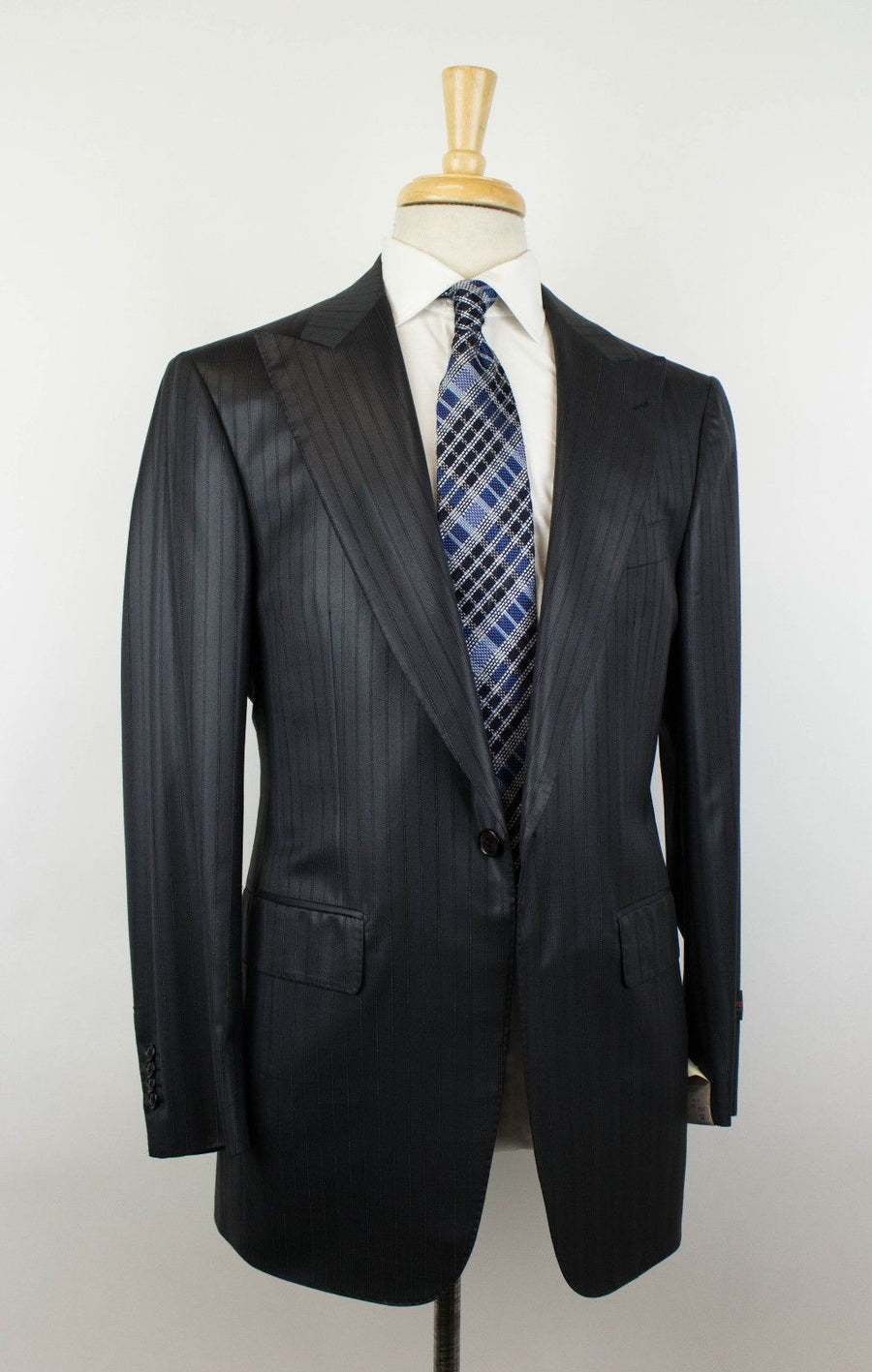 Drop 7 Pin Striped Wool 1 Button Suit - Gray