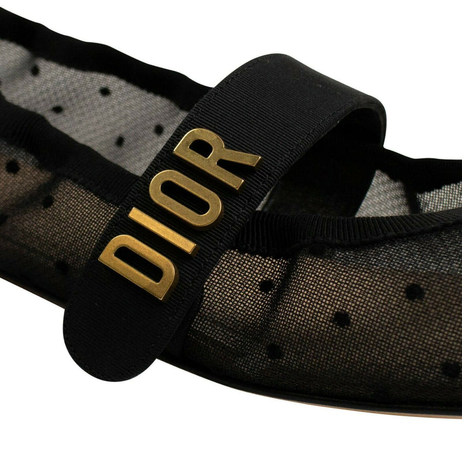 Mesh Baby D Polka Dot Ballet Flats - Black