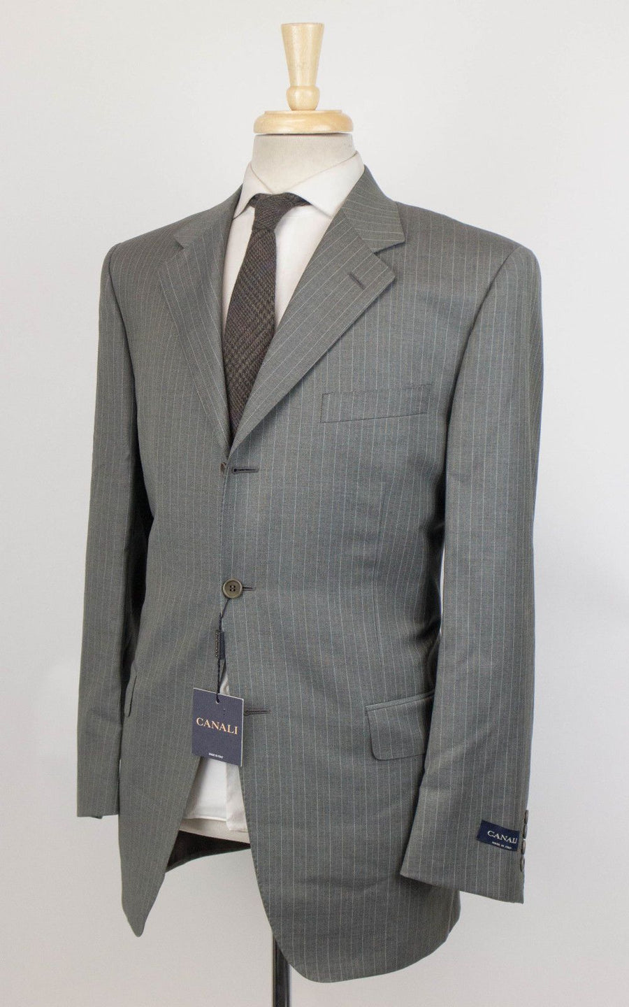 Drop 4 Striped Wool 3 Button Suit - Gray