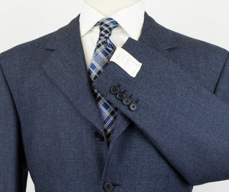 Houndstooth Wool 4 Button Suit - Blue