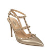 Metallic Leather Rockstud Caged Pumps - Gold / Blush