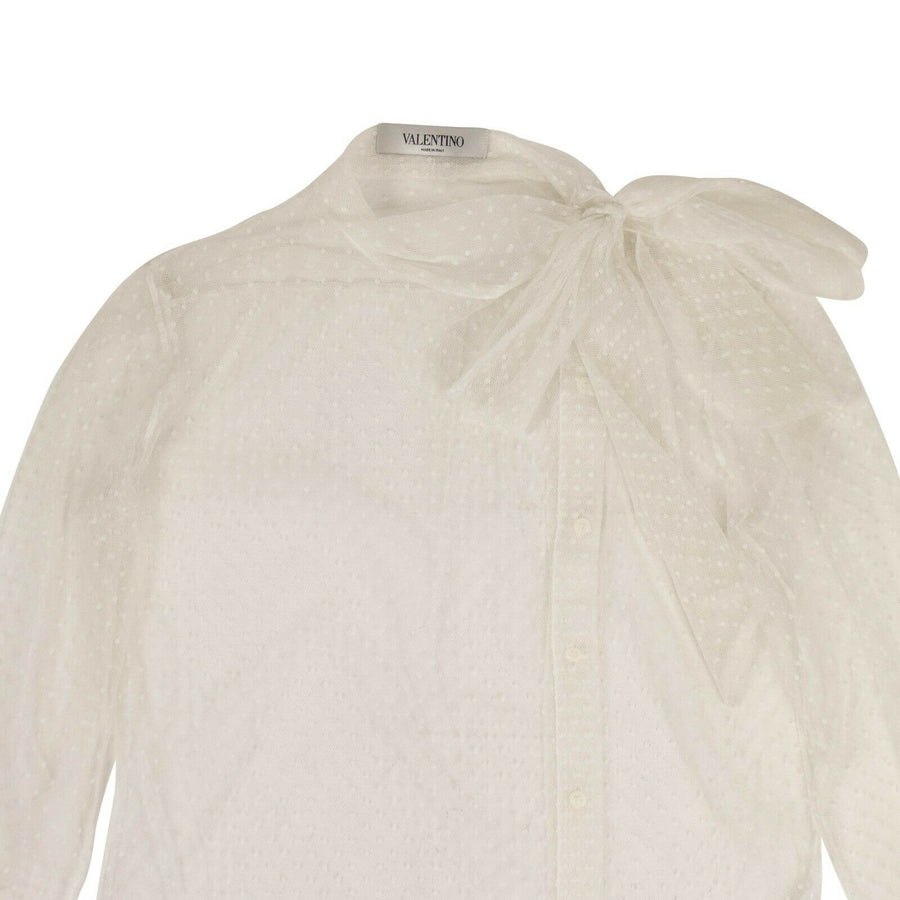 Mesh Long Sleeve Tie Button Down Shirt - White