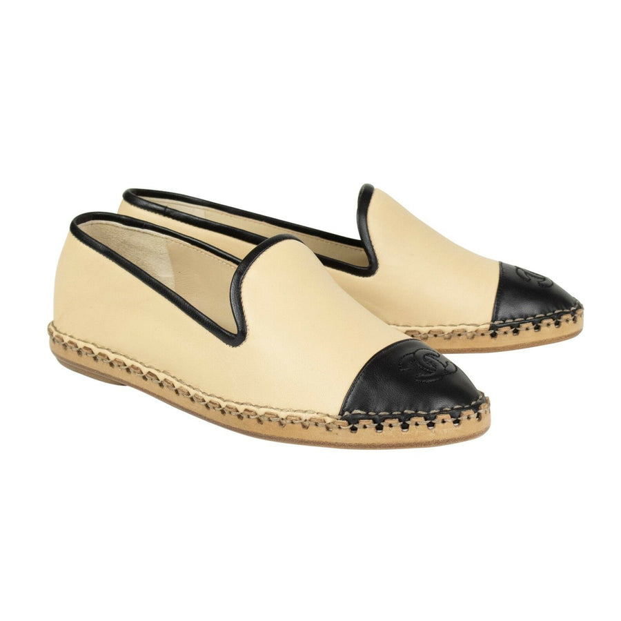 Lambskin Leather Cap-Toe Loafers - Beige