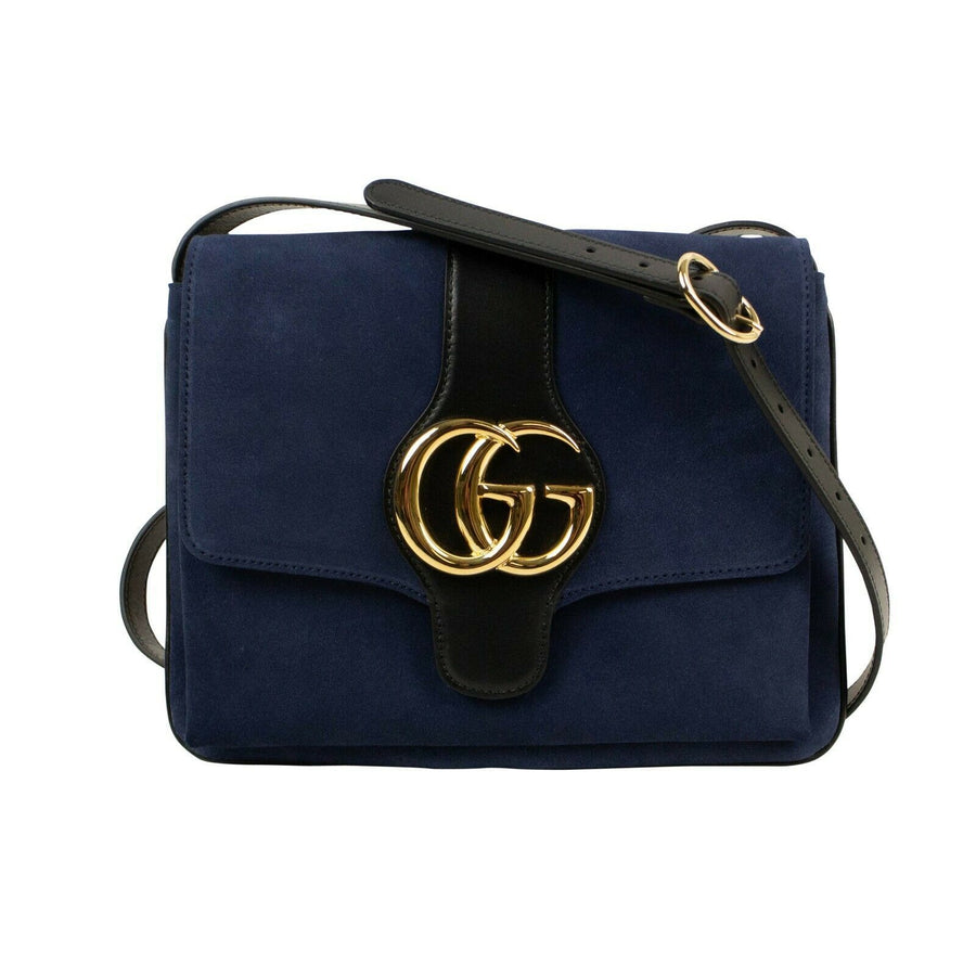 Suede With Black Leather Straps 'Arli' Medium Shoulder Bag - Navy Blue