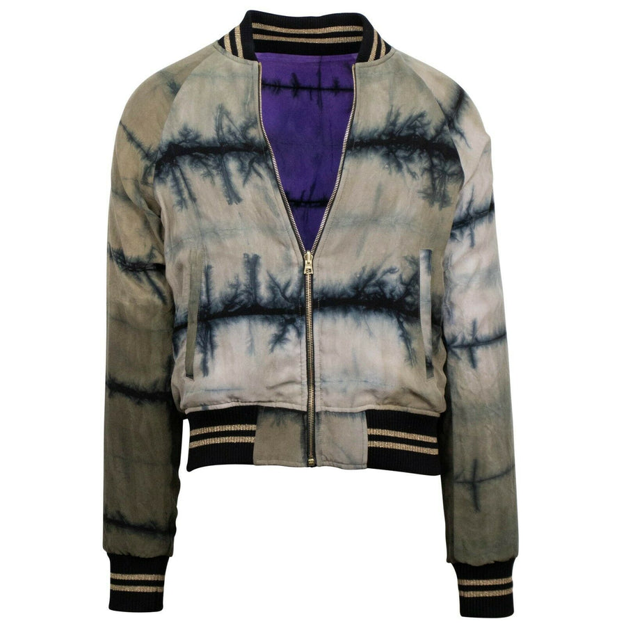 Reversible Tie Dye Track Bomber Jacket - Olive / Purple