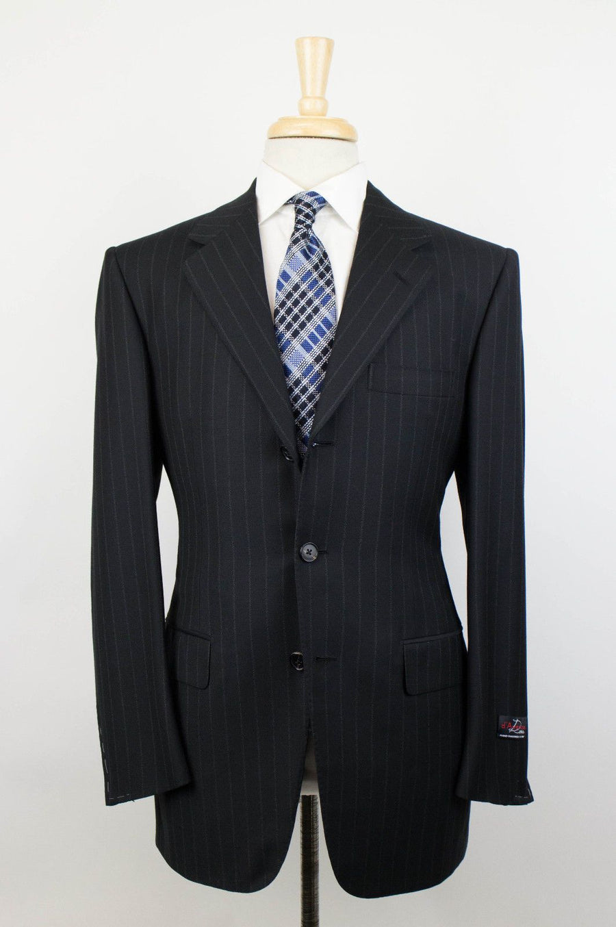 Drop 6 Striped Wool 3 Button Suit - Black