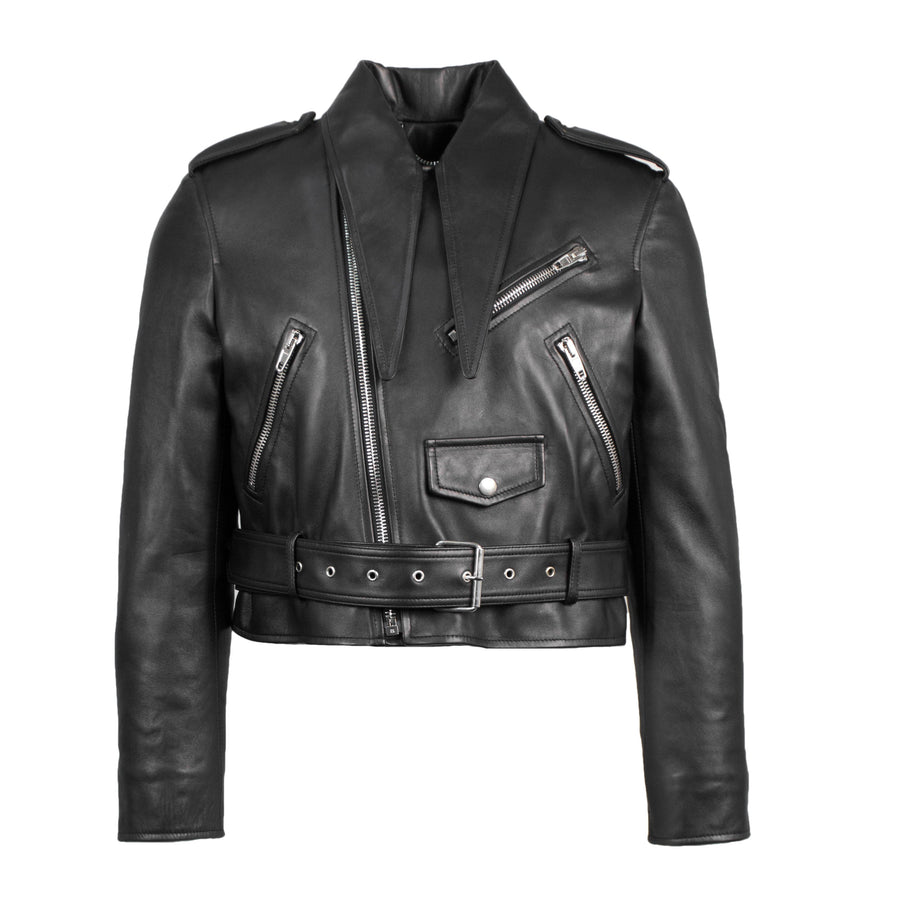 Black Leather Zip-Up Motorcycle Jacket