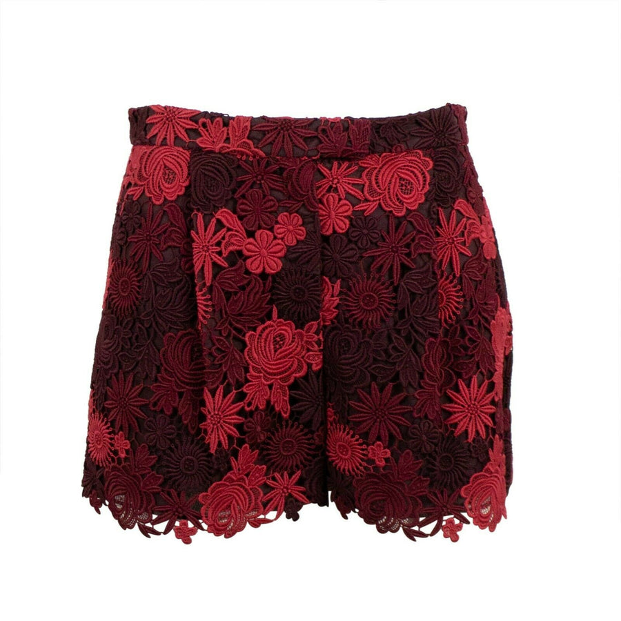 Floral Embroidered Shorts - Burgundy