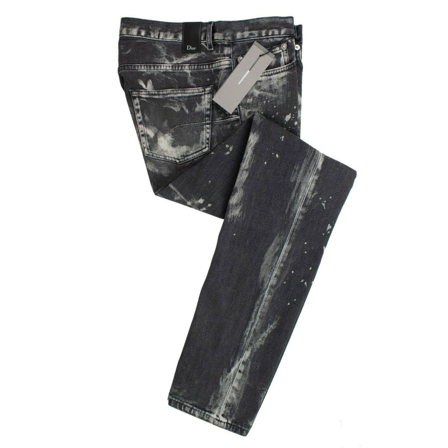 Homme Splatter Cotton Blend Jeans - Gray