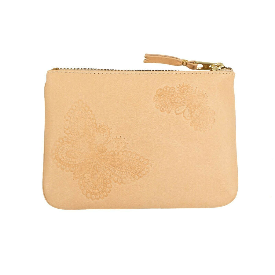 Leather Butterfly Embossed Wallet Pouch - Beige