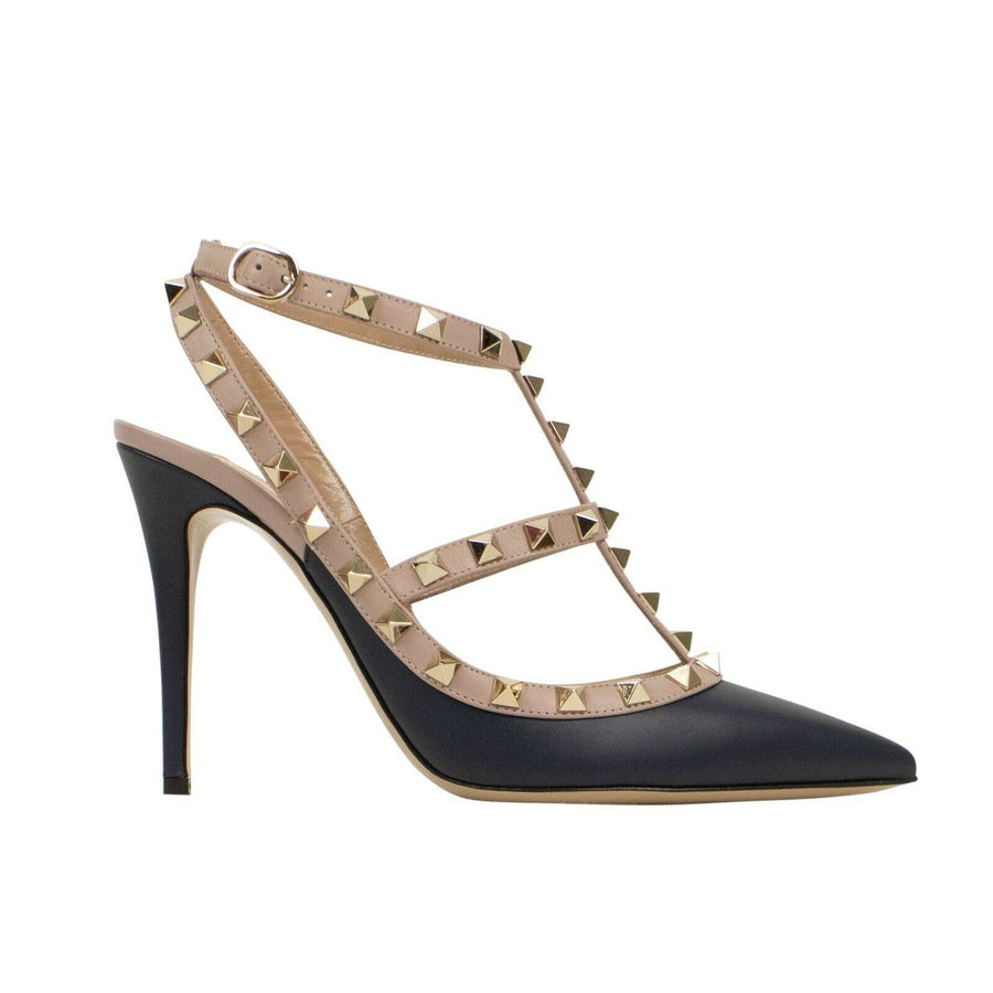 Leather Rockstud Caged Pumps - Navy / Blush