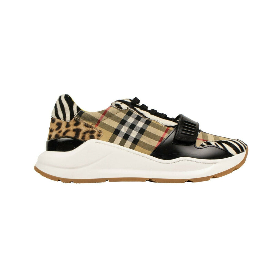 Ramsey Animal Print And Vintage Check Sneakers - Beige