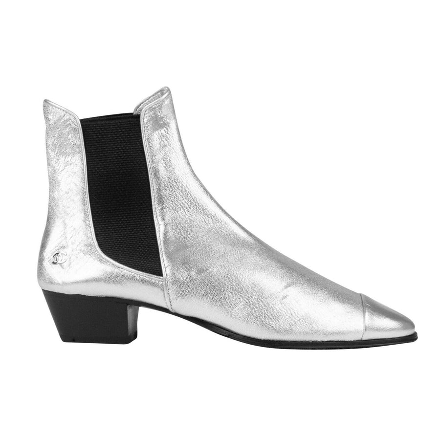 Laminated Lambskin Short Boots - Silver