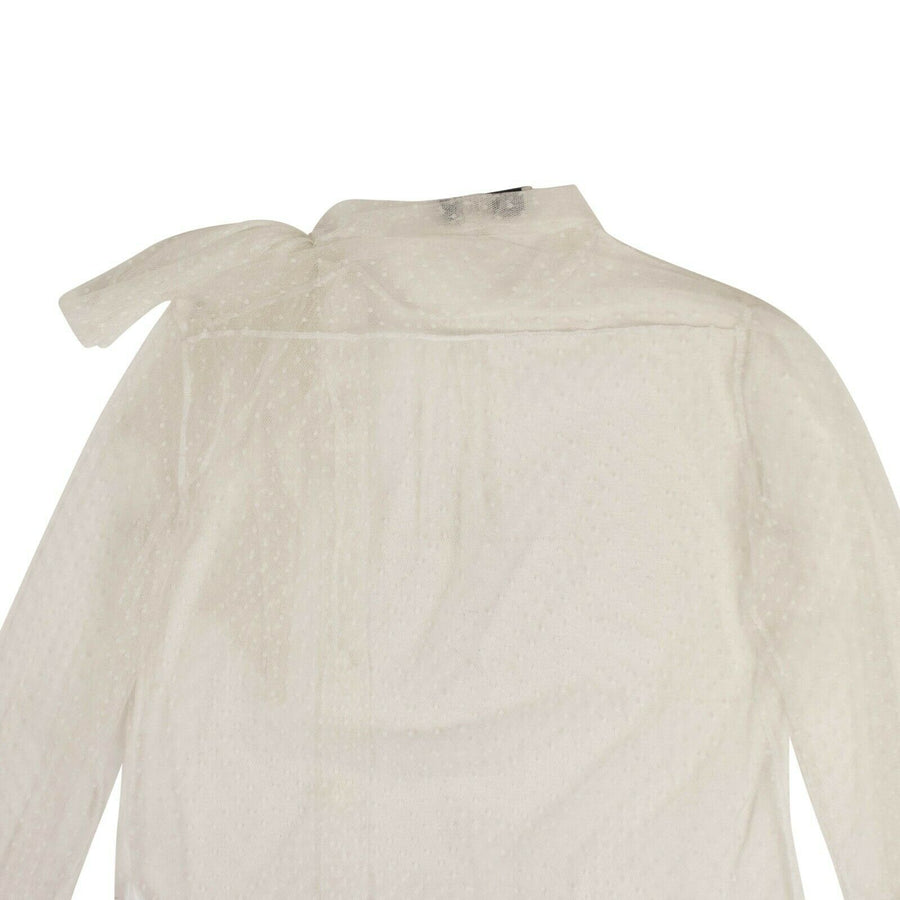 Mesh Long Sleeve Tie Button Down Shirt - White