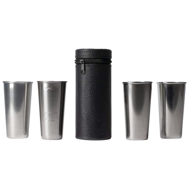 Stainless Steel 4pc Double-Shot Sized Shot Glass Set w/Carry Case