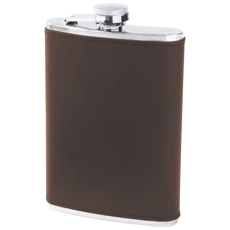 Maxam¬Æ 8oz Stainless Steel Flask with Genuine Brown Leather Wrap