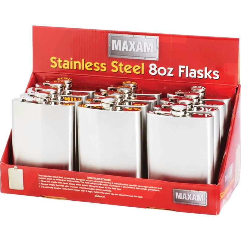 Maxam¬Æ 12pc 8oz Stainless Steel Flasks in Countertop Display