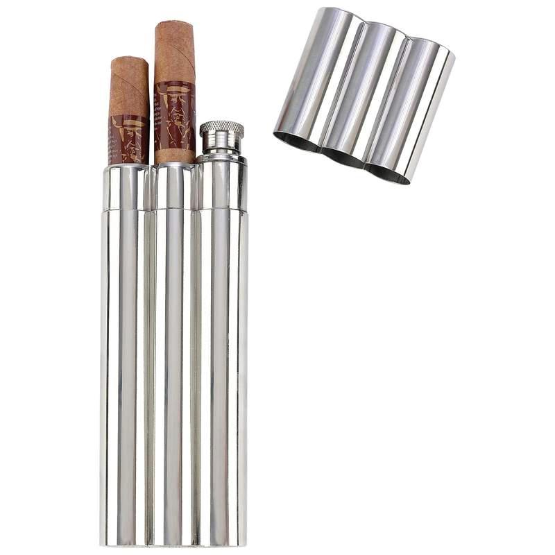 Maxam¬Æ 2oz Stainless Steel Flask with 2 Cigar Tubes