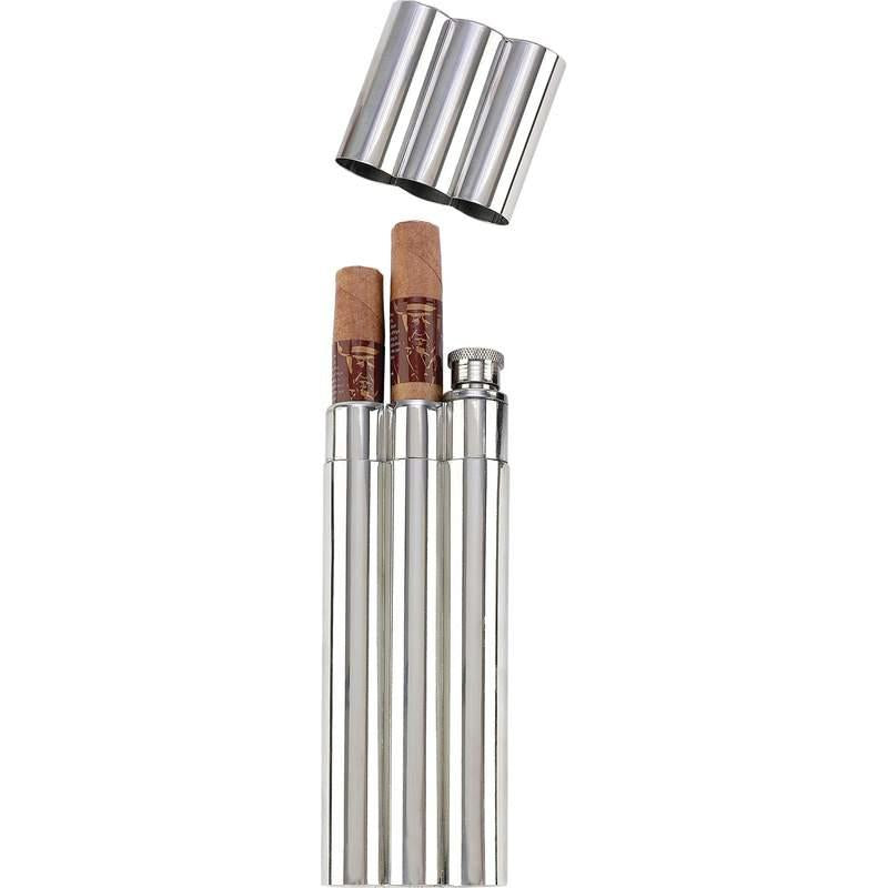 Maxam¬Æ 2oz Stainless Steel Flask with 2 Cigar Tubes in Remailer Box