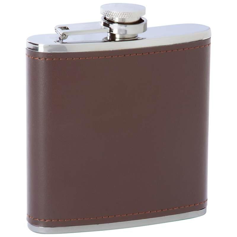 Maxam¬Æ 6oz Stainless Steel Flask with Brown Genuine Leather Wrap