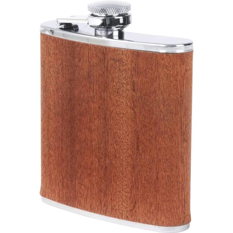 Maxam¬Æ 6oz Stainless Steel Flask with Real Sapele Wood Wrap