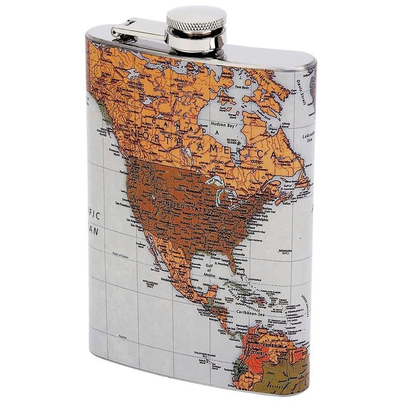 Maxam¬Æ 8oz Stainless Steel Flask with Antique World Map