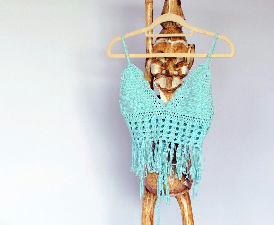 Handmade Lace Top Knit Beachwear, Fringed Crochet Top