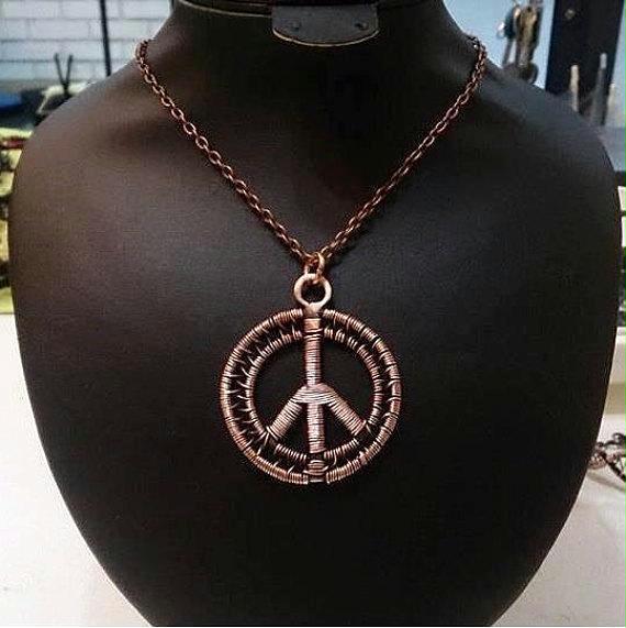 Handmade Copper Peace Sign Pendant Necklace