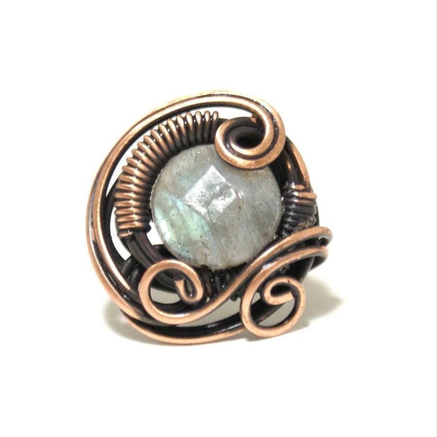 Handmade Labradorite Copper Wire Wrapped Ring