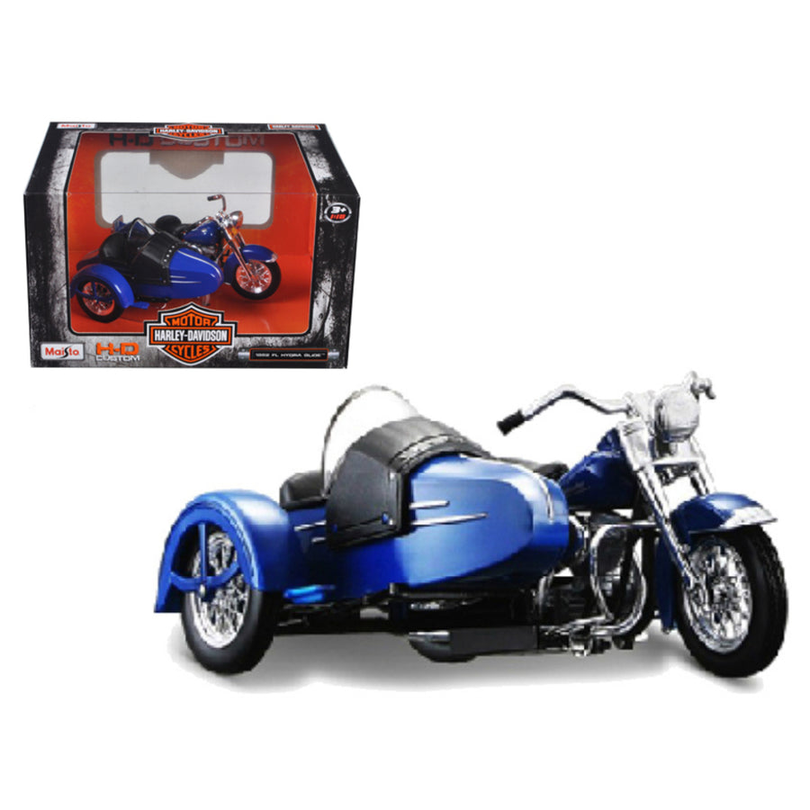 1952 Harley Davidson Fl Hydra Glide With Side Car Blue With Black Motorcycle Model 1/18 Diecast Model By Maisto 32420a/03175