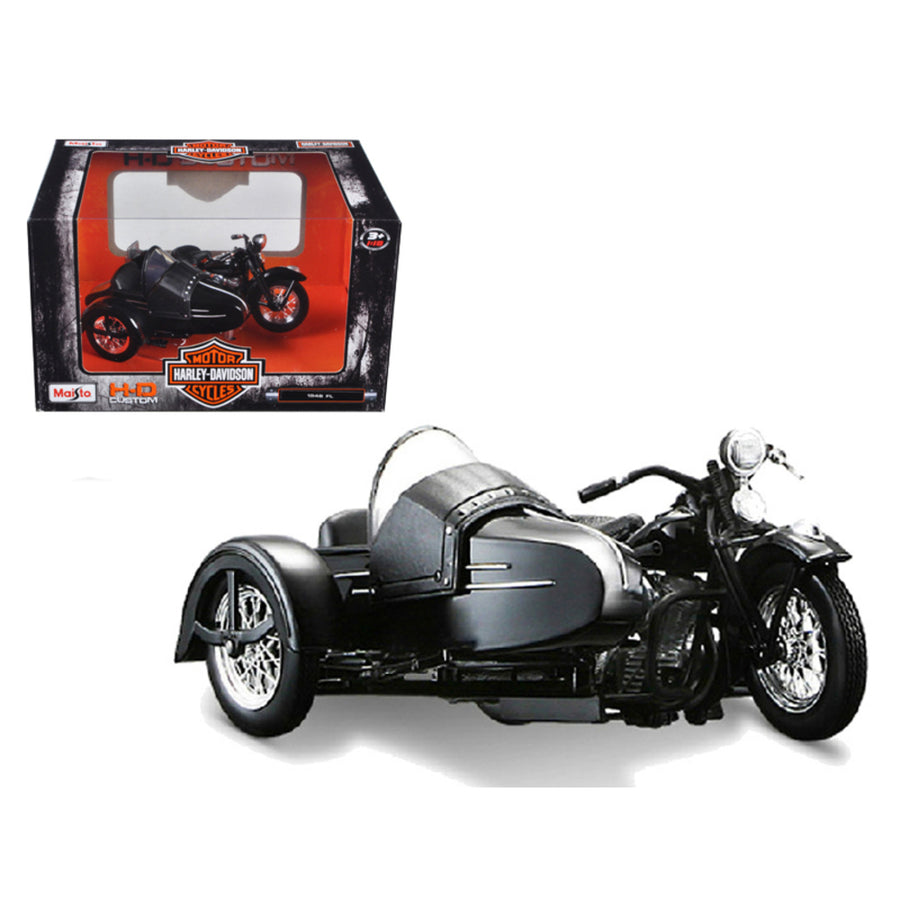 1948 Harley Davidson Fl With Side Car Black 1/18 Diecast Motorcycle Model By Maisto 32420c-03174