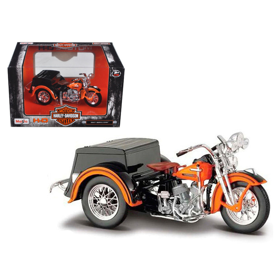 1947 Harley Davidson Servi-car Black With Orange Hd Custom Motorcycle Model 1/18 Diecast Model By Maisto 32420/03179