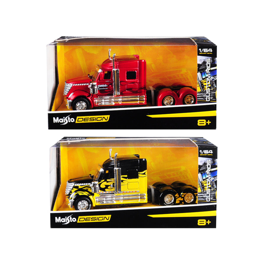 Set Of 2 Pieces International Lonestar Trucks Red And Black Custom Rigs 1/64 Diecast Models By Maisto 12389intl