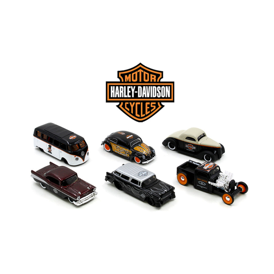 Harley Davidson Assortment Wave 1, 6 Cars Set 1/64 Diecast Model Cars By Maisto 15380-w1