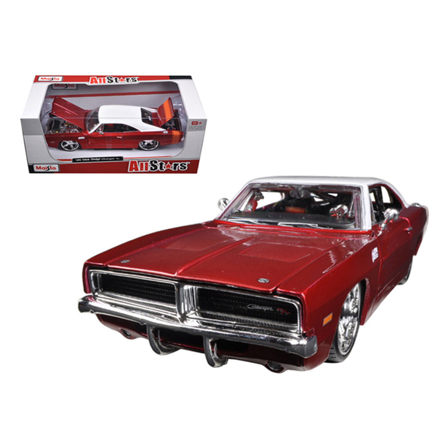 1969 Dodge Charger R/t Burgundy/white 1/25 Diecast Car Model By Maisto 31091r