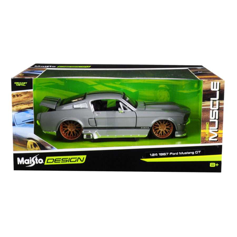 1967 Ford Mustang Gt 5.0 Gray With Black Stripes Classic Muscle 1/24 Diecast Model Car By Maisto 31094gry